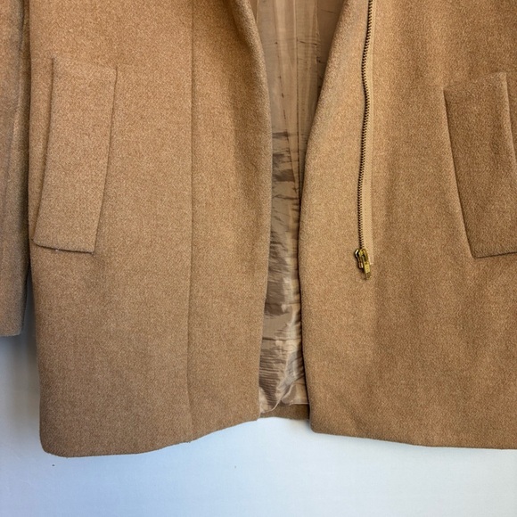 J. Crew City Coat Sz 00 Women Funnel Neck Camel Zip Front Wool Blend Timeless - Picture 10 of 16